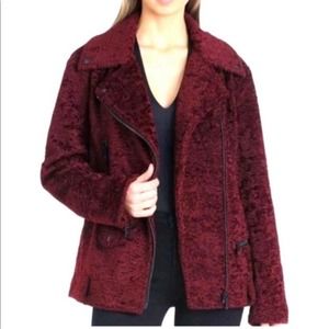 AVEC LES FILLES Faux Fur Burgundy Moto Zip Jacket
